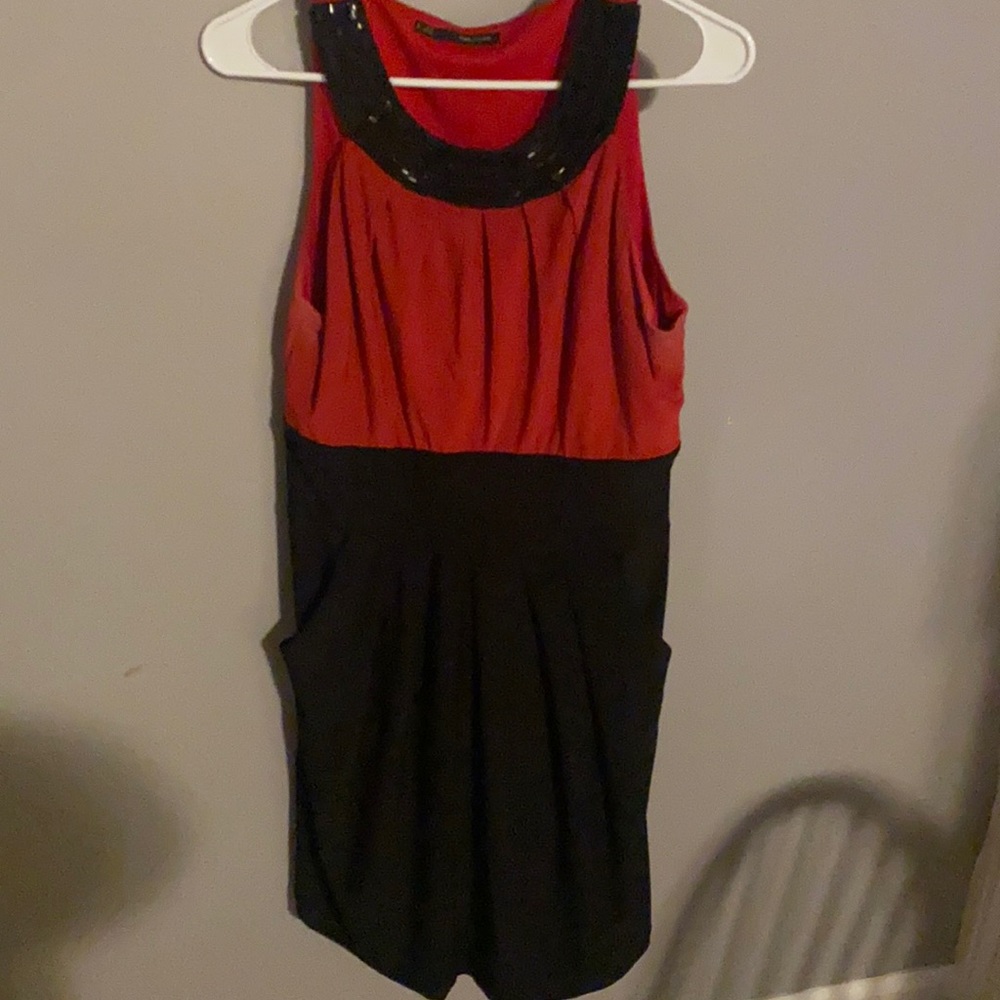 Red and black sequin neckline dress